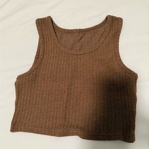 SHEIN Textured Knit Crop Top in Warm Brown